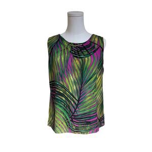 Worthington Green Purple Tropical Palm Leaf Print Sleeveless Blouse Size M NWT